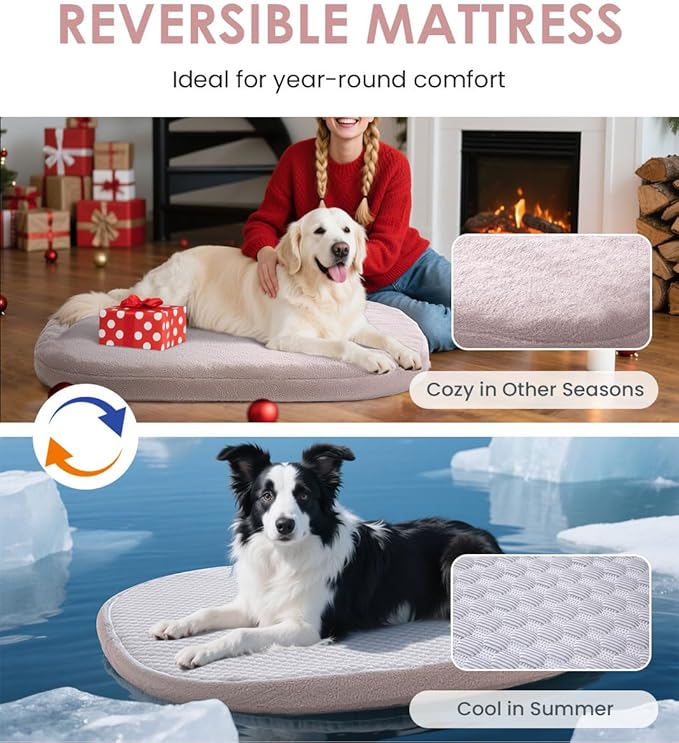 Orthopedic Dog Bed for Large Dogs, Pet Sofa Bed with Egg Crate Foam, 4-Sided Bolster, Removable Washable Cover & Anti-Slip Bottom, Large Pink Plaid