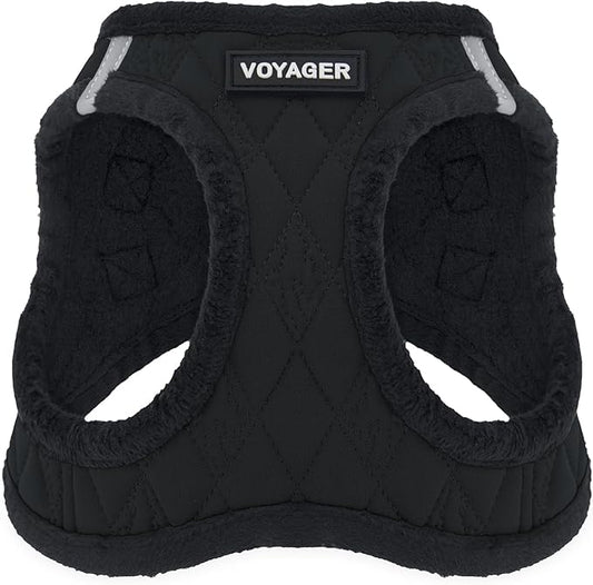Best Pet Supplies - All Weather Mesh / Plush, Reflective, No Pull Harness for Small, Medium Dogs, Cats - Secure with Hook & Loop Fastener, Buckle, Double D-Rings - Black Plush, XL
