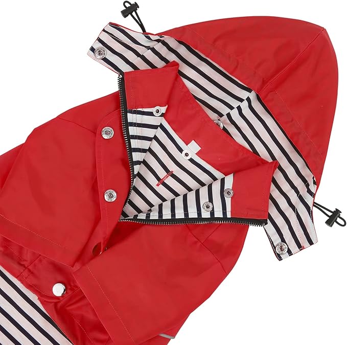 HDE Dog Raincoat Poncho Double Layer Zip Rain Jacket with Removable Hood, Leash Hole for Small to 3XL Dogs and Puppies Red - S