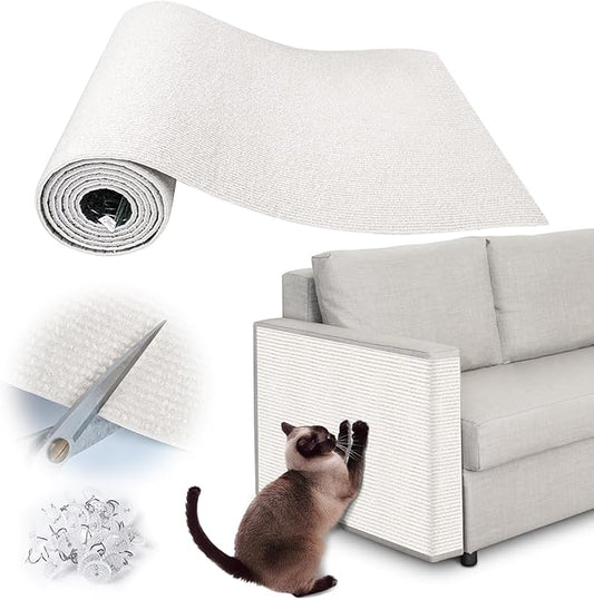 Cat Scratch Furniture Protector - 40" x 13.8" Trimmable Self-Adhesive Cats Claws Scratch Pads, DIY Cat Climbing Couch Protector for Scratch Post Cat Tree Replacement Indoor (Cream White)