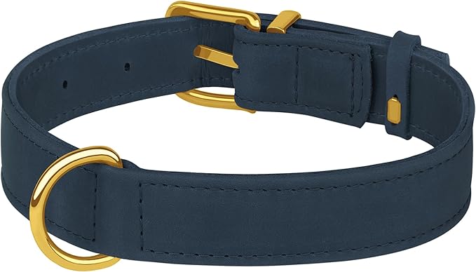 Leather Dog Collar - Heavy Duty Adjustable Soft Padded Pet Collars for Small Medium Large Dogs Breed - Black Green Brown Pink Red Blue (Smoky Blue, S, 9"-12" Neck Fit)