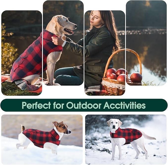 Kuoser Reversible Winter Coat, British Style Jacket for Small Medium Dogs - Warm, Windproof Puppy Cold Weather Vest, Red M