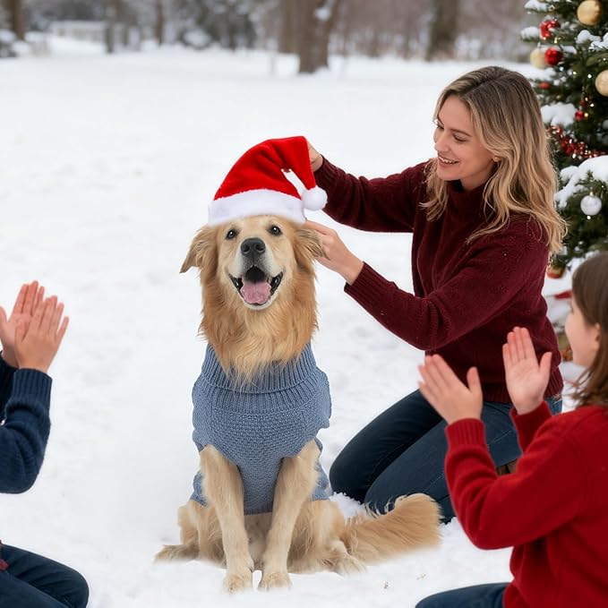 Mihachi Turtleneck Dog Sweater - Winter Coat Apparel Classic Cable Knit Clothes with Leash Hole for Cold Weather, Ideal Gift for Pet in New Year Grayish Blue M
