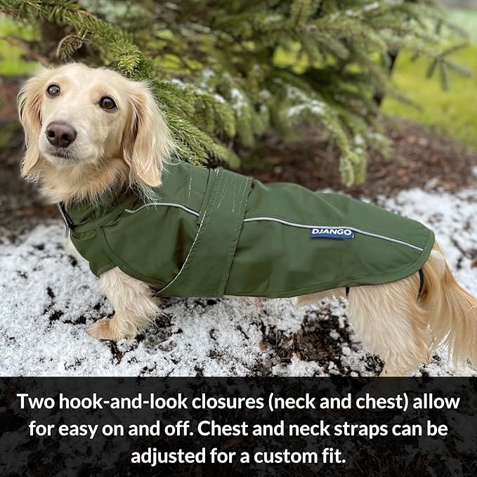 DJANGO Dog Jacket & Raincoat – Lightweight Water-Resistant Coat for Small, Medium, Long Dogs, Dachshunds – Reflective, Adjustable Fit, Harness-Compatible, Easy-Access Harness Hole - Lilac Purple Small