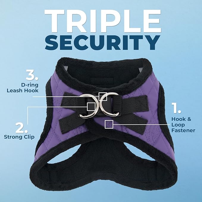 Best Pet Supplies - All Weather Mesh / Plush, Reflective, No Pull Harness for Small, Medium Dogs, Cats - Secure with Hook & Loop Fastener, Buckle, Double D-Rings - Purple Faux Leather, XS
