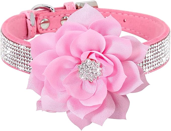 Serijoars Small Dog Collar with Rhinestone Crystal Diamond Colorful Bling Girl Puppy Cat Collars (L, Pink6)