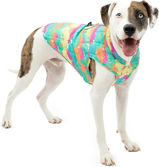 Kurgo Loft Dog Jacket - Reversible Cozy Coat for Outdoor Adventures - Water Resistant - Athletic Fit - Machine Washable Fabric - Reflective Dog Gear - Small - Watercolor Stripe