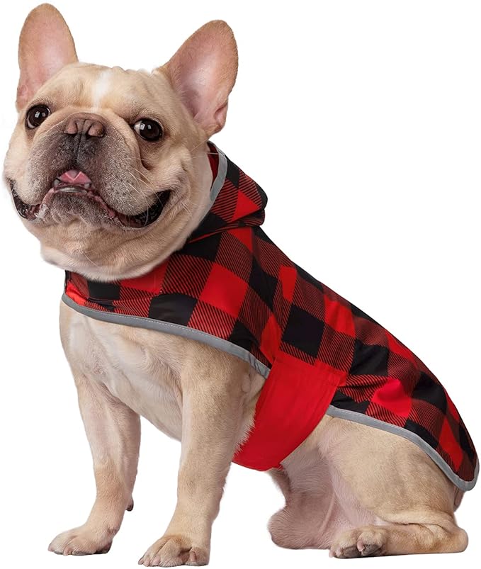 HDE Reversible Dog Raincoat Hooded Slicker Poncho Rain Coat Jacket for Small Medium Large Dogs Buffalo Plaid Red - S