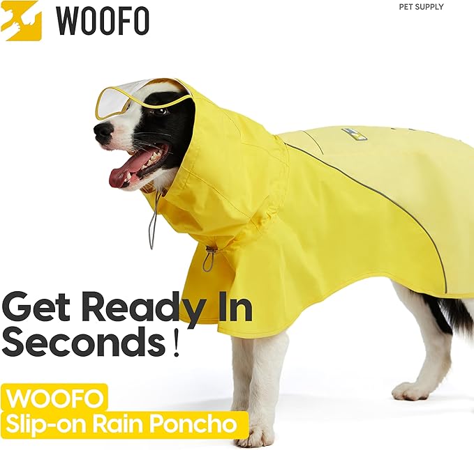 Slip-On Dog Rain Poncho, Quick & Easy to Wear Dog Raincoat, Unrestricted, Super Lightweight, and Waterproof Rain Jacket for All Breeds, Adjustable and Reflective (Yellow, XL)