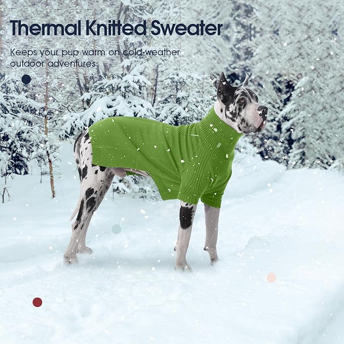 IECOii XXL Dog Sweater,Thermal Knit Big Dog Sweater with Sleeve,Pet Turtleneck Doggy Sweatshirt for Extra Large Dogs Boy Girl,Stretchy Large Dogs Cold Weather Outfit Pitbull Clothes,(Grass Green,XXL)