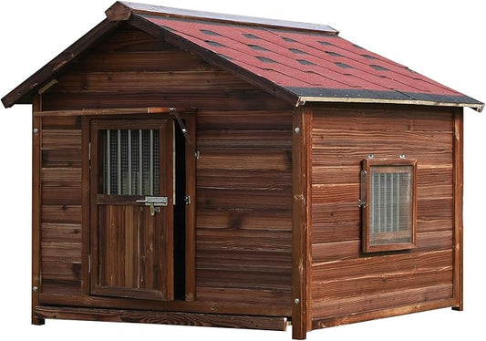 Extra Large Dog House Outdoor Made of Solid Pine Wood, Warm Doghouse, Dog House with Elevated Floor for Large Dogs, (Wood, 3XL)