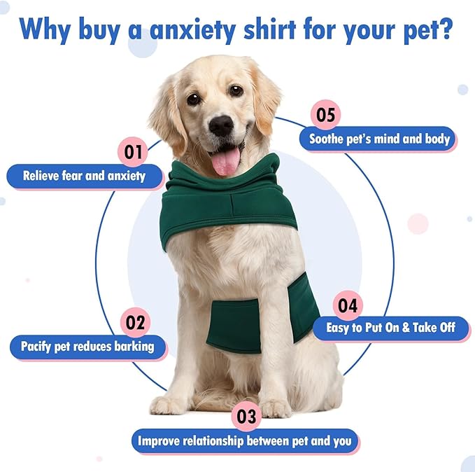 Medium Calming Vest for Small Dogs, Anxiety Vest Adjustable Chest | Soft Lightweight Wrapped Shirt Relief Anxiety for Fear of Noise,Riverside,Fireworks,Machine Washable(DarkGreen)