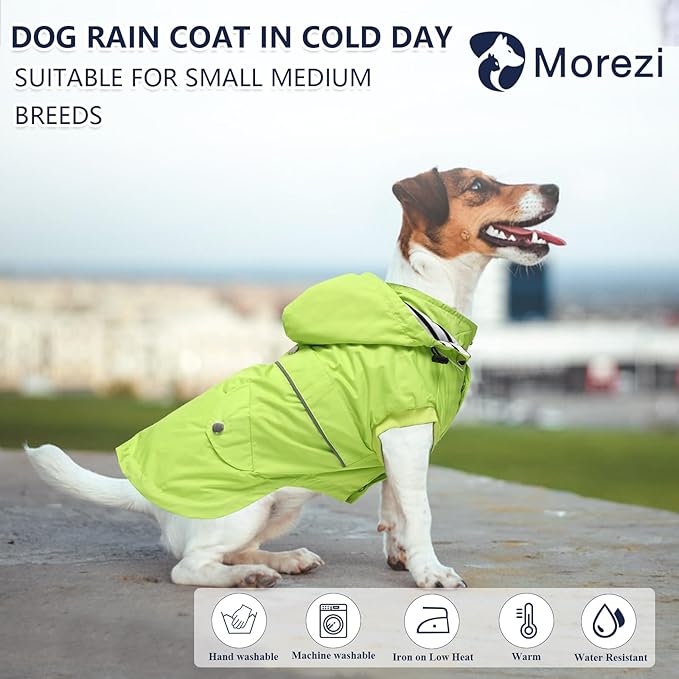 Dog Raincoat Waterproof Raincoats Dog rain Jacket Buttons Zipper Hood Drawstring Suitable for Small Medium Yorkie Terrier Schnauzer Poodle Border Collie Labrador 8lbs to 80lbs Green M