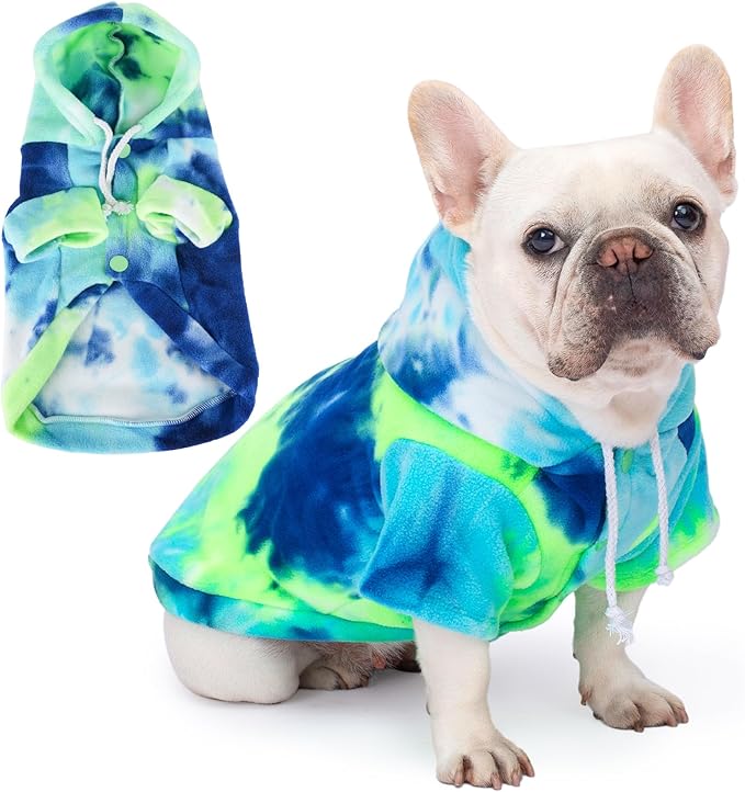 Dog Hoodie Tie Dye Dog Sweatshirt Chic Winter Clothes Ultra-Soft Warm Sweaters for Small Medium Dogs Fashion Pet Clothes for Dogs (Blue/Yellow/Green, X-Large)