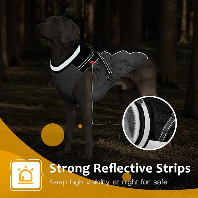 Dog Winter Coat with Harness, Dog Jacket, Pet Clothes with Zipper on Back, Waterproof Windproof Warm Vest, Reflective Cold Weather Coats, for Small Medium Large Dogs, Thick, Black, 3XL
