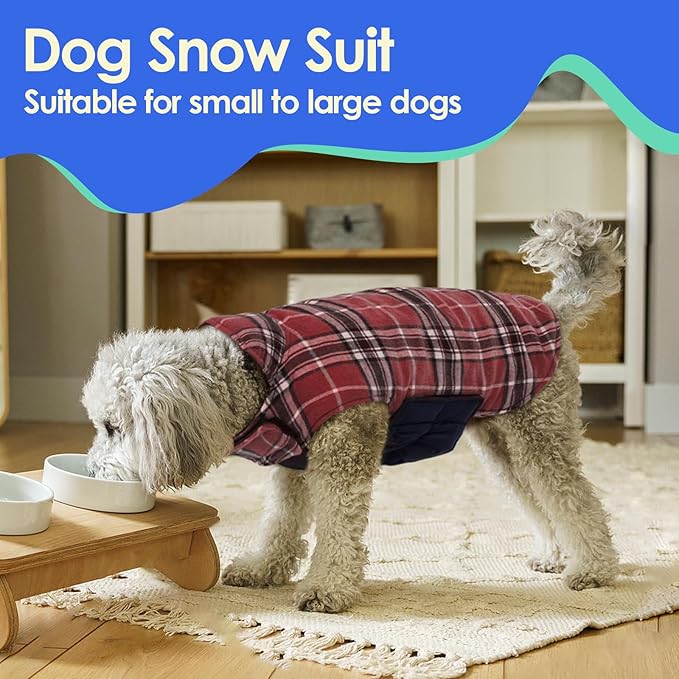 MIGOHI Dog Jackets for Winter, Windproof Waterproof Reversible Dog Coat for Cold Weather, British Style Plaid Warm Dogs Vest for Small Medium Large Dogs, Red, XXXL
