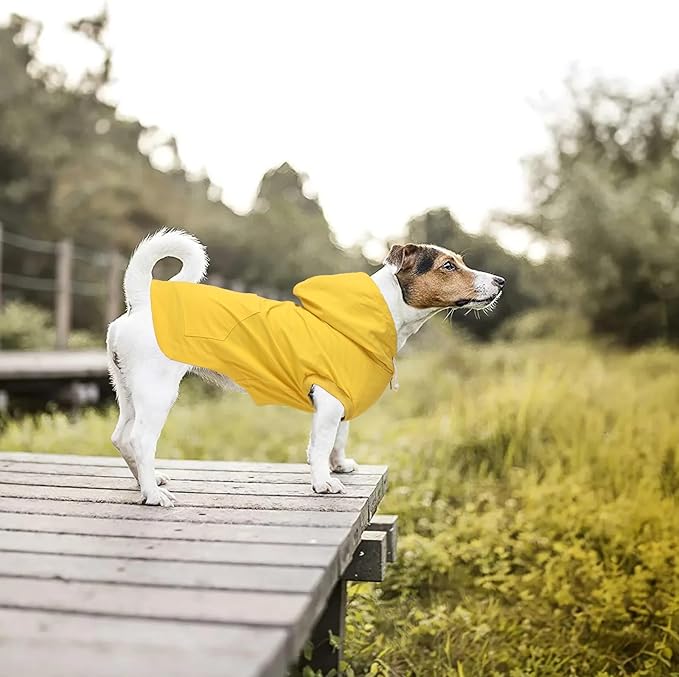 Dog Raincoat rain Jacket Dogs Waterproof fit for Small Medium Breeds Zipper Closure Pocket Storage in Cold Day - Yellow - XXL