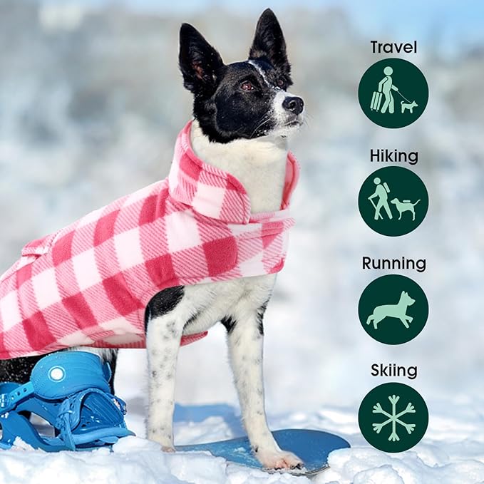 Kuoser Dog Winter Coat, Windproof Dog Fleece Jacket British Style Plaid Cold Weather Doggie Vest Coats, Reversible Cozy Warm Puppy Clothes Pet Apparel for Small Dogs XS