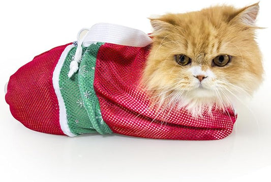 Cinf Cat Bathing Bag(Free Muzzle) Breathable Mesh Anti Scratch Adjustable Cat Grooming Bag for Nail Trimming, Bathing Soft Cat Washing Bag(XMS) L