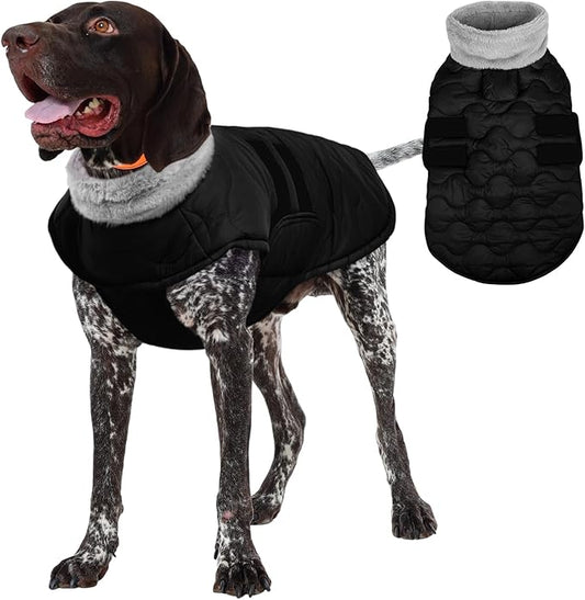 Kuoser Large Dog Coat, Winter Waterproof Dog Jackets for Large Dogs, Doggie Vest with Leash Hole, Cold Weather Coats Pet Snow Jacket for Labrador Beagle, Black XXL