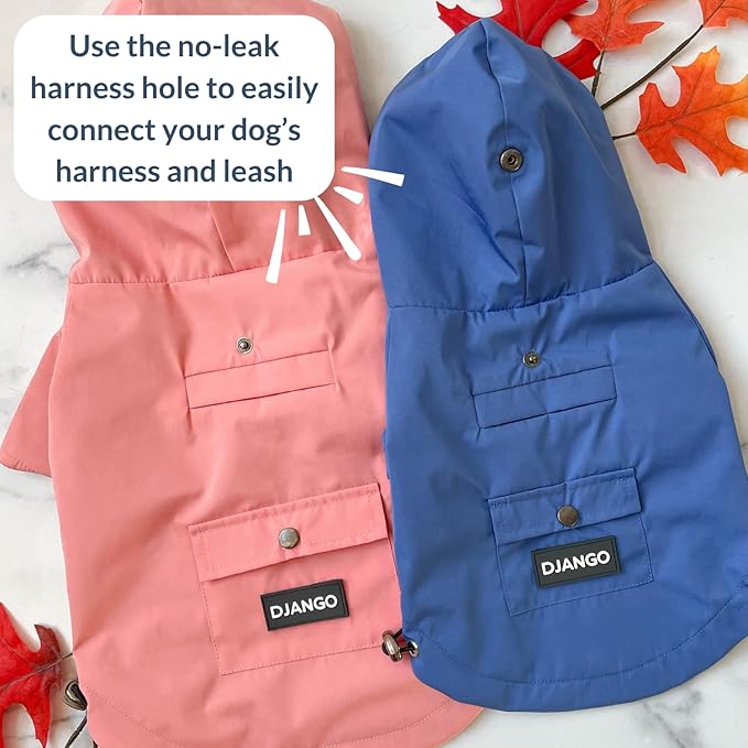 DJANGO Highland Dog Jacket & Raincoat – Water-Repellent, Lined Dog Coat with Hood, Adjustable Fit & Harness Hole – Lightweight Rain & Wind Jacket for Small & Medium Dogs up to 30 lbs (Olive, X-Small)