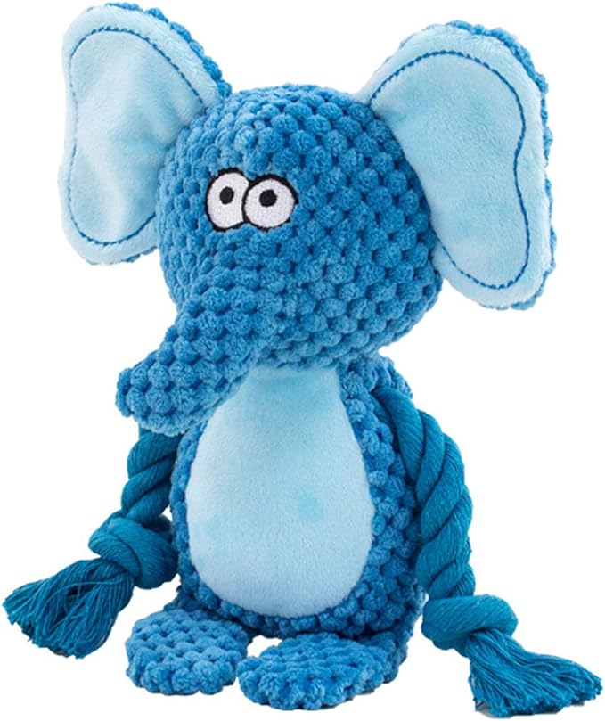 Dog Toys, Dog Squeaker Toys with Crinkle Paper, Stuffed Animal Dog Plush Chewing Toy, Cotton Rope Interactive Toys for Puppy, Small, Middle Dogs (Blue Elephant)