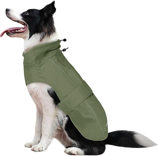 Waterproof Dog Raincoat, Adjustable Lightweight Dog Rain Jacket with Reflective Strip Leash Hole for Small Medium Large Dogs (Green, X-Small(4-9lb))