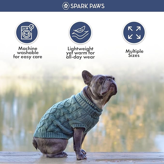 Spark Paws Knit Dog Sweater – Ultra Soft Warm Winter Dog Sweater for Small, Medium & Large Dogs – Stretch Fit Pet Sweater for French Bulldog, Pitbull, Girl & Boy Dogs Jacket, (Pine Green, 3XL)