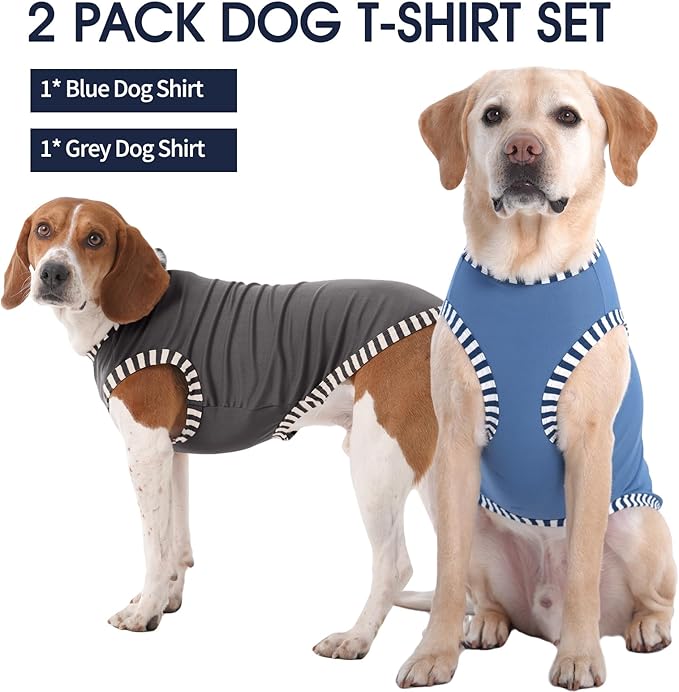 IECOii 2 Pack Summer Dog Shirt | Stretchy Fade-Resistant Fabric, Machine Washable Convenient,Home & Outdoor Clothes Fit for Medium Breeds, Grey+Blue, XL