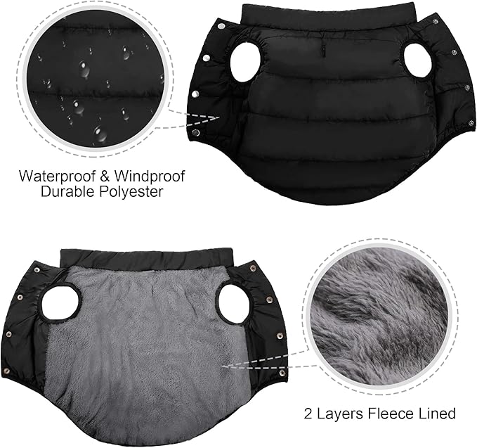ASENKU Windproof Dog Winter Coat Waterproof Fleece Jacket Cold Weather Pet Apparel for Small Medium Large Dogs (Black, 3XL)