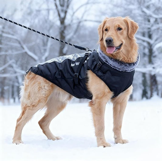 Dog Coat for Medium Large Dogs,Waterproof Reflective Dog Winter Jacket with Harness, Fleece Snowsuit,Warm Pet Winter Coat(Reflective white-3XL)