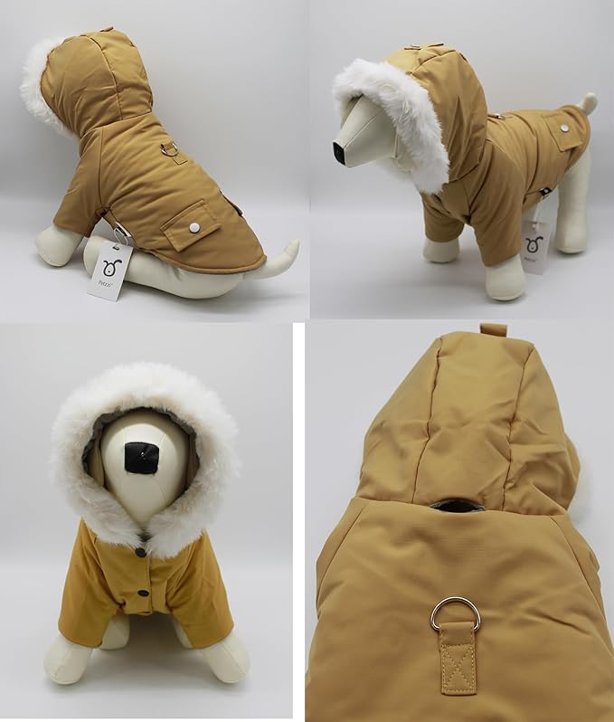 Pet Warm Dog Coat for Winter Dog Clothes Hooded Dog Jacket for Small Puppies Medium Large Dog Cat Clothes Insulated Padded Snow Jacket for Cold Weather Faux Fur (Large, Yellow)