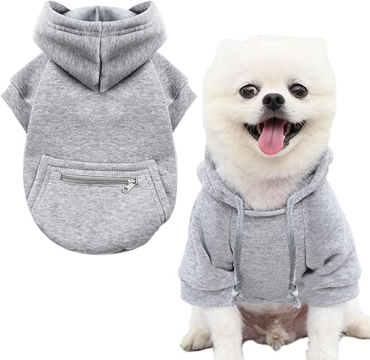 Jecikelon Pet Dog Cold Weather Coat with Pocket Winter Dog Hoodie Warm Puppy Clothes for Small Dogs Chihuahua Clothing (Medium, Y02-Grey)