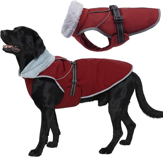 Lelepet Warm Dog Winter Coat Reflective Dog Jacket Fleece Vest Waterproof Windproof Cold Weather Coats with Adjustable Buckle Plush Turtleneck Pet Snowsuit for Small Medium Large Dogs,Pitbull,Lab,XL
