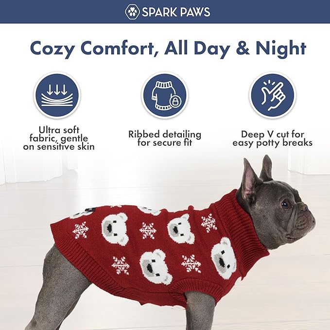 Spark Paws Christmas Dog Sweater – Ultra Soft Holiday Knit Sweater for Small, Medium & Large Dogs, Cute Pet Sweater for French Bulldogs & Big Dogs, Easy Potty V Cut Design Jacket - (Polar Bear, XL)