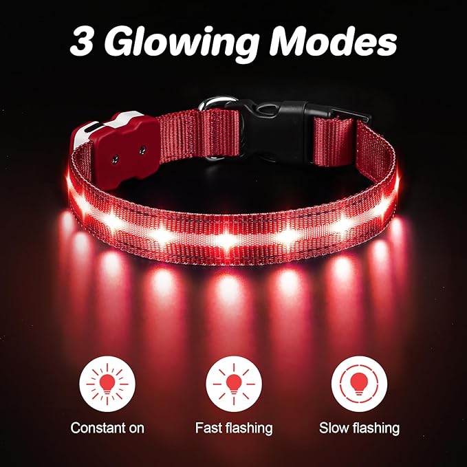 PcEoTllar Light Up Dog Collars, Led Dog Collar, Rechargeable, Night Walking, Waterproof, Glow in The Dark Dog Collars Light for Large Small Medium Dogs, Red s