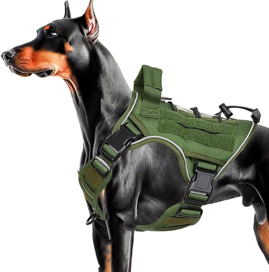 Heavy-Duty Tactical Dog Harness for Large Dogs, No Pull Adjustable Reflective Pet Vest with Molle System, K9 Military-Grade Control for Service Training, Outdoor & 10+ Breeds, Green, Medium