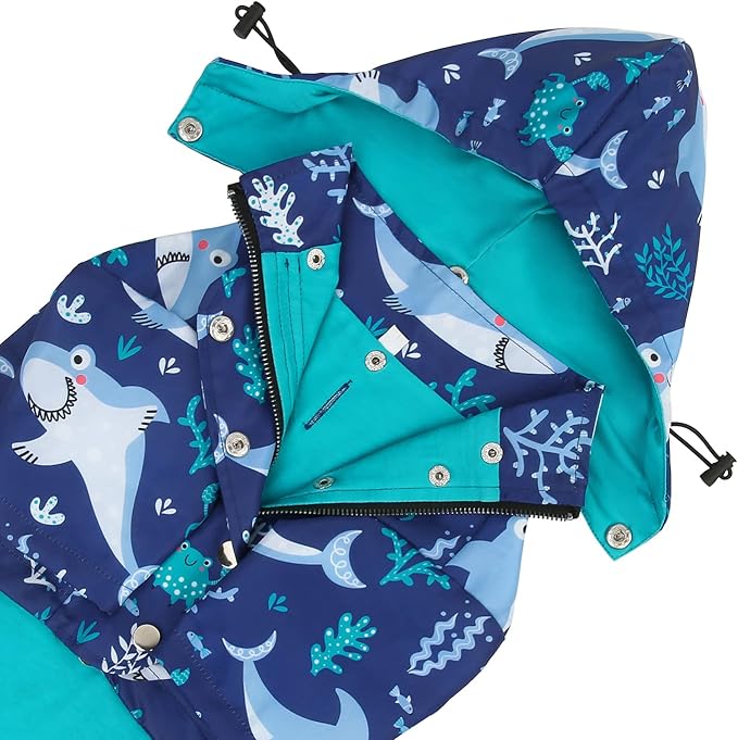 HDE Dog Raincoat Poncho Double Layer Zip Rain Jacket with Removable Hood, Leash Hole for Small to 3XL Dogs and Puppies Sharks - M