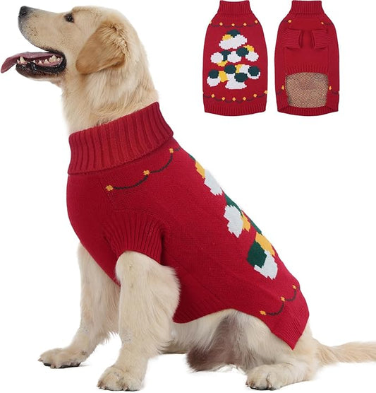 BRKURLEG Christmas Dog Sweaters for Cold Weather, Warm Turtleneck Sweaters, Medium Large Doggies Knitted Sweatshirt, Pet Xmas New Year Outfit for Beagle, Pitbull (Red, XL)