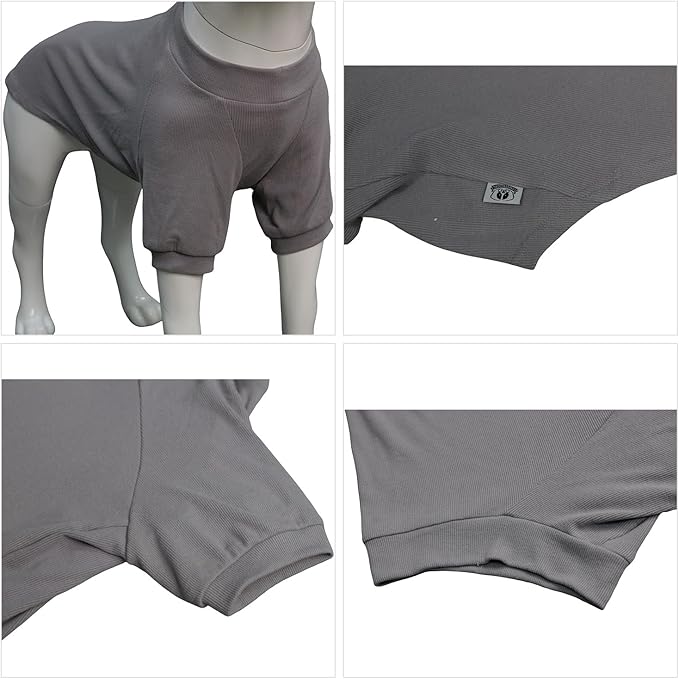 Lovelonglong Ribbed Dog T-Shirt Cotton Knitted Dog Sweaters for All Season Pet T-Shirts for Large Medium Small Dogs Dark Gray L