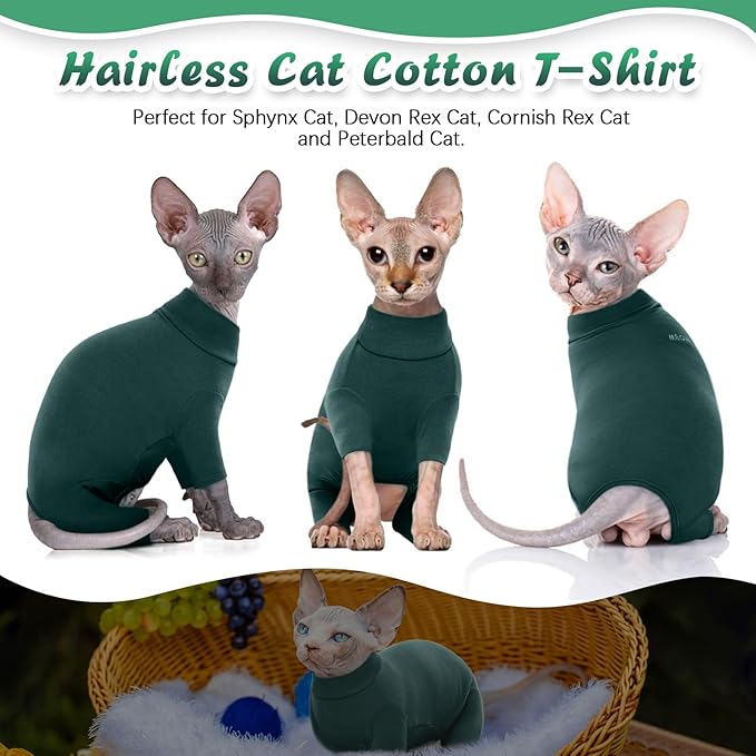 ROZKITCH Pajamas for Cats, Breathable Cat Sweaters for Cats Only, Pet Coat with Four Legs, Warm Sweater T-Shirt Pajamas Jumpsuit Vest Cornish Rex Devon Rex Peterbald DarkGreen S