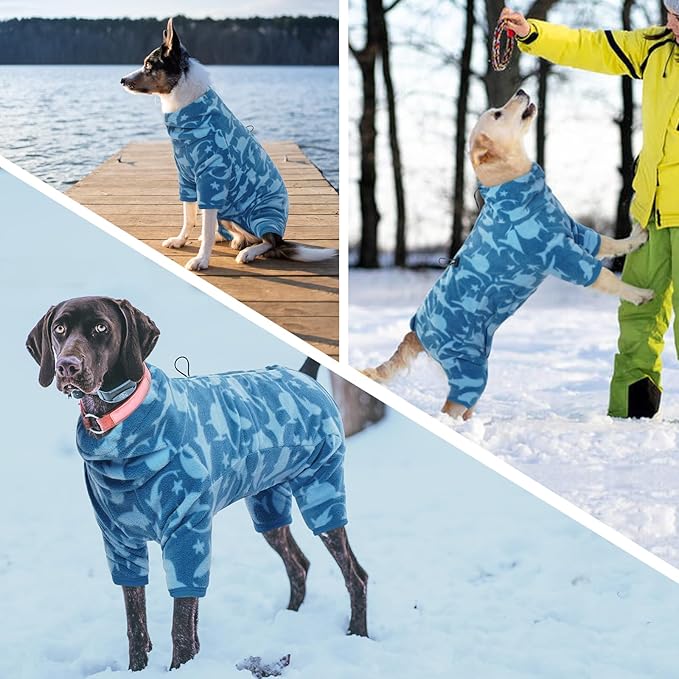 ROZKITCH Dog Fleece with Legs, Pet Windproof Warm Cold Weather Jacket Vest with Luminous Zipper, Jumpsuit Apparel Outfit Clothes for Small Medium Large Dog Shark XS