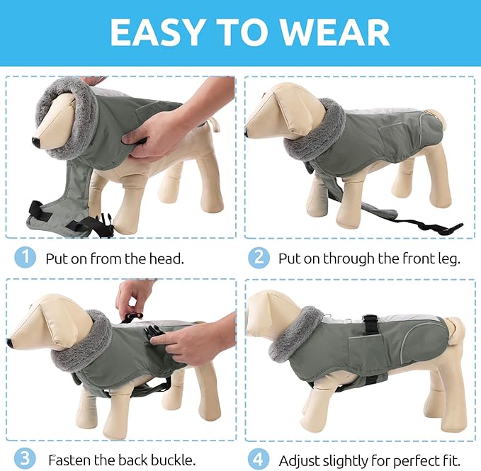 Queenmore Dog Winter Jacket, Fleece Dogs Vest for Winter, Dog Cold Weather Coats, Puppy Coats for Medium Breeds Waterproof, Pet Snowsuit with Leash Hole, Grey, M