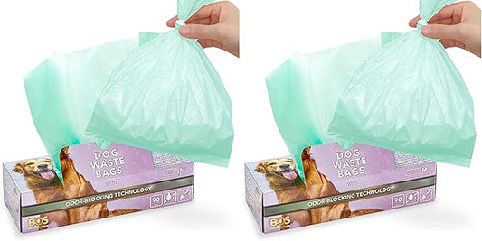 BOS Odor-Sealing Dog Poop Bags for Pet Waste - Disposal Doggy Bags - Scent & Smell Free (90Bags) [Size: M, Color: Light Mint Green] (Pack of 2)