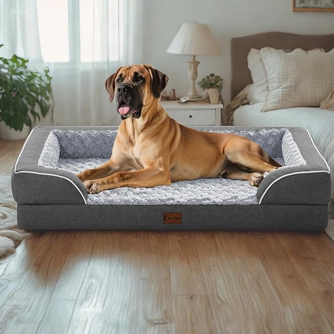 Orthopedic XL Dog Beds, Waterproof Memory Foam Big Pet Bed for Extra Large Sized Dogs 45x35Inch, Non-Slip Bottom and Egg-Crate Foam Dog Couch Bed with Washable Removable Cover, Dark Grey