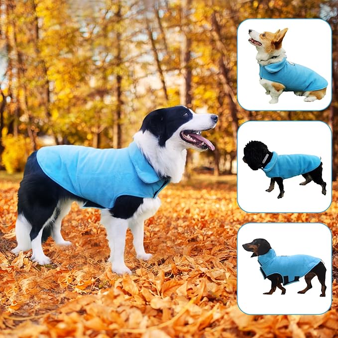 Fleece Dog Coat Pet Jacket Reflective for Cold Weather for Extra Large to Small Pets(Blue,L)