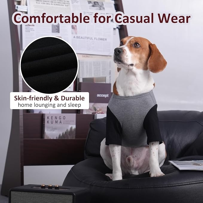 2 Pack Large Dog T-Shirts 3XL - Breathable Lightweight Cotton Clothes, Shedding Control Protect Skin Shirt for Dogs Husky, Labrador, Summer Hot Day Sleeping, Walk, Sea, Park Play, GreyBlack