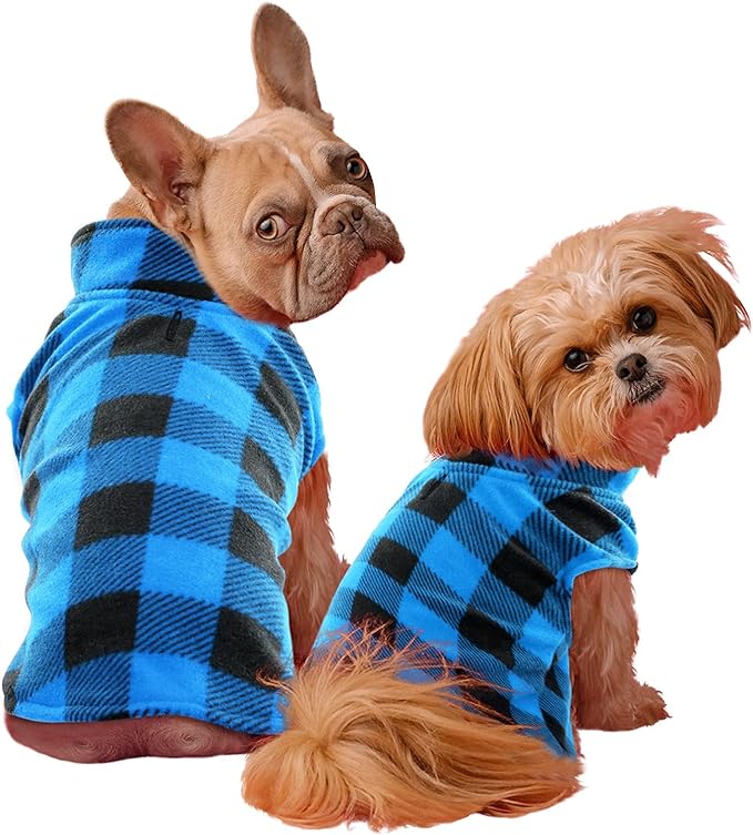 KAMA BRIDAL Spring Autumn Winter Coat Pullover Fleece Vest for Cats Small and Medium Dogs Thin Sweater Blue & Black Plaid (Blue, M)