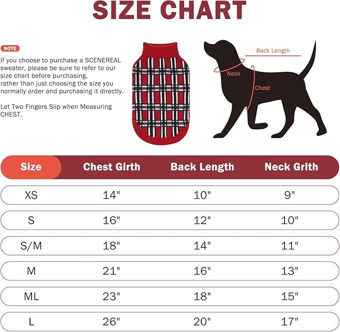 SCENEREAL Turtleneck Dog Sweater for Small Medium Large Dogs Girls Boys, Christmas Plaid Pullover Puppy Sweatershirt, Dogs Cold Weather Outfit Clothes, Ideal Gift for Pet in New Year, Red Plaid L
