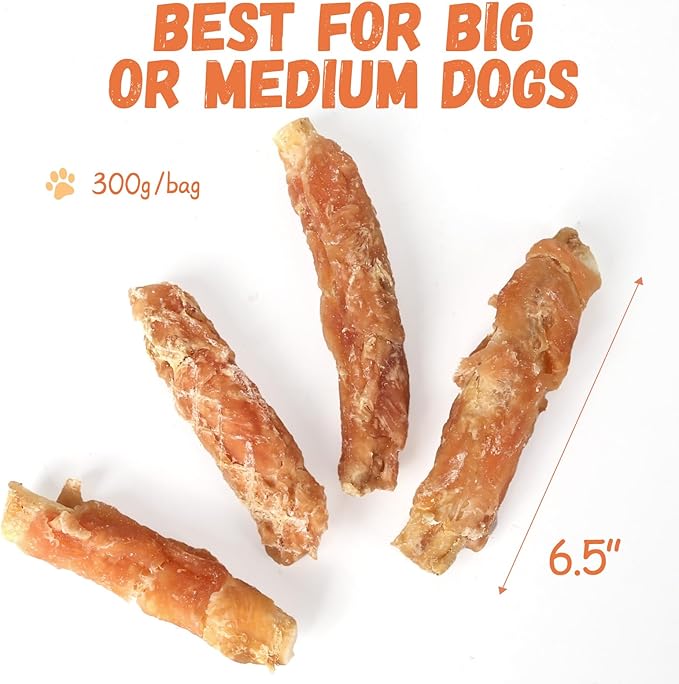 Dog Treats Chicken Wrapped Beef Cartilage w/Calcium Supplement, Rawhide Free Dog Chews Long Lasting, Grain Free Healthy Training Treats Snacks for Small Medium Large Dogs, 12 Counts, 10.6 oz